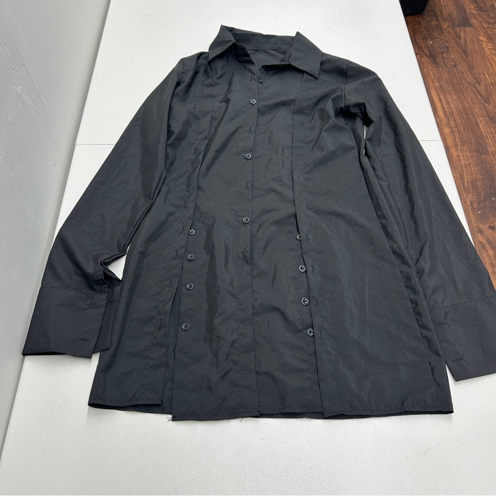 LYANER Women's Lapel Collar Buttons Down - Black - Large